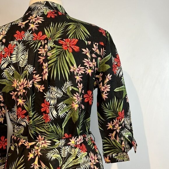 Vicci Germany 100% linen floral button down belted midi dress size (40) US8-10 - Picture 6 of 10